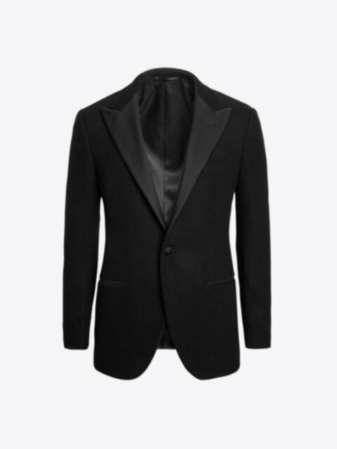 Peak Lapel Black Wool Cashmere Basketweave Dinner Jacket - Custom Fit ...