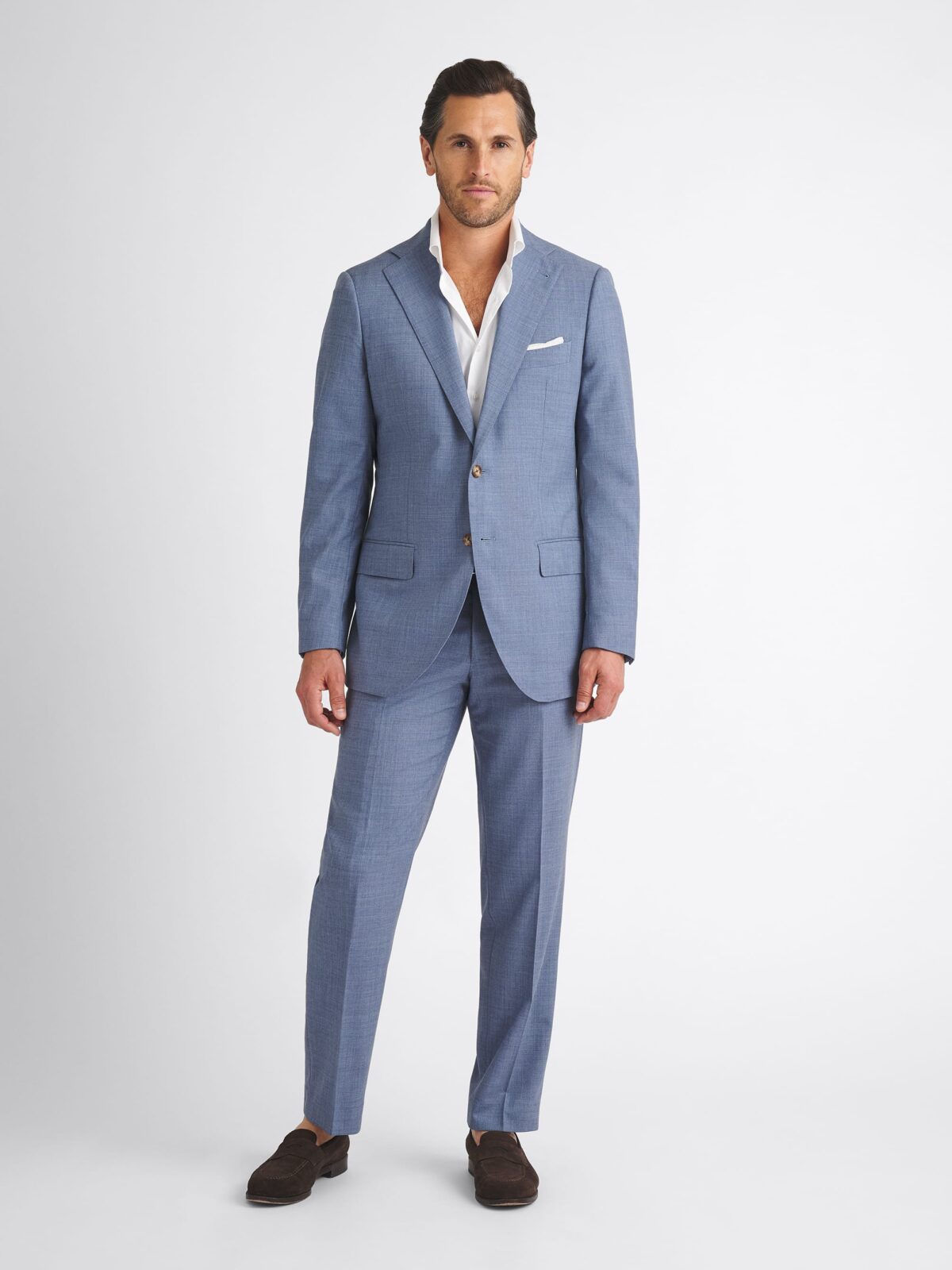 Drago Faded Blue Tropical Wool S130s Allen Suit - Custom Fit