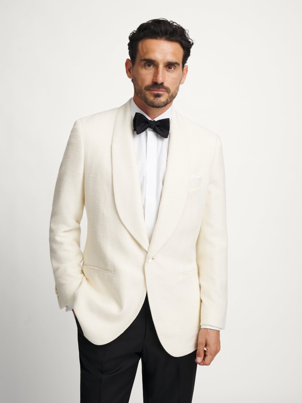 Loro Piana テーラードジャケット ホワイト　シルク 42 Loro Piana Cream Wool Silk Linen Boucle Dinner Jacket - Custom Fit