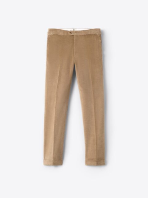 Pleated Beige Corduroy Stretch Dress Pant - Custom Fit Tailored