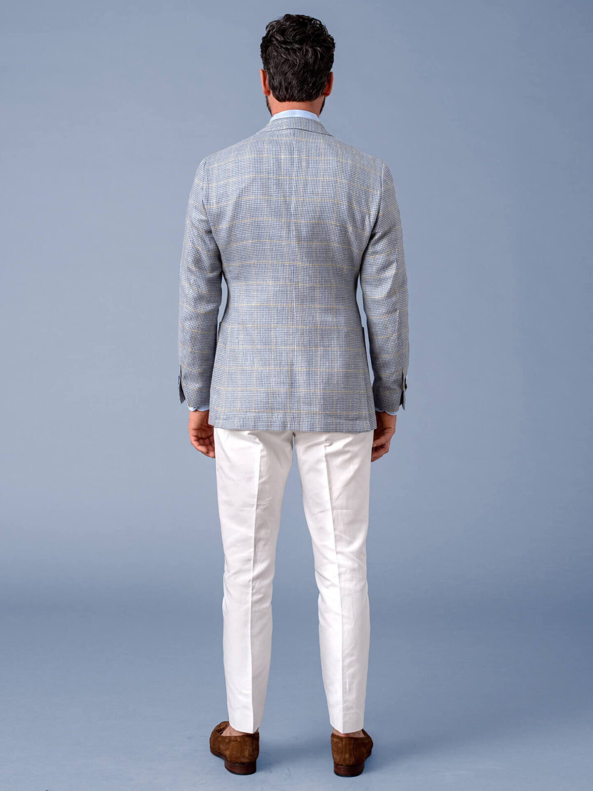 Bedford Light Blue Houndstooth Plaid Summer Blend Jacket - Custom