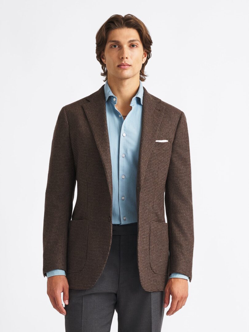 Angelico Brown Houndstooth Italian Wool Flannel Thumb Detail