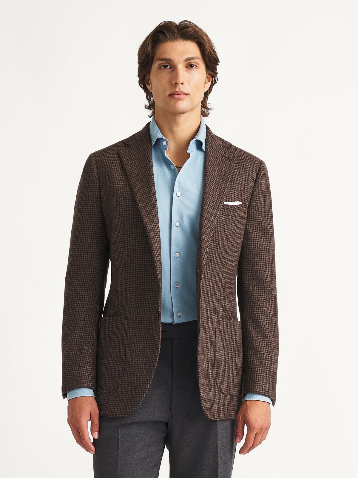 Angelico Brown Houndstooth Italian Wool Flannel - Custom Fit