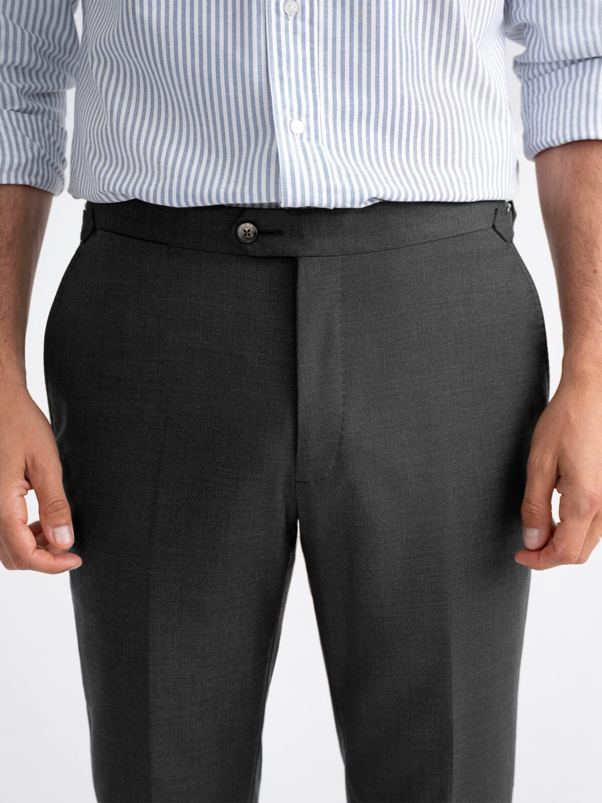 Grey Melange Wool Side Tab Dress Pant - Custom Fit Tailored Clothing