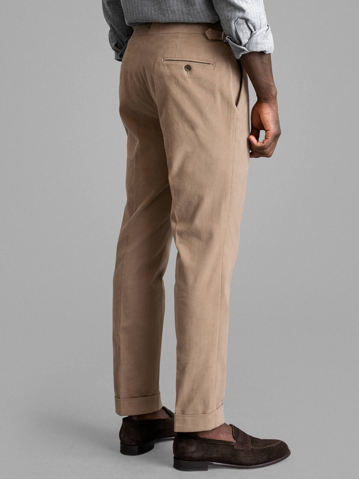 Beige Heavy Brushed Cotton Stretch Dress Pant - Custom Fit Tailored Clothing