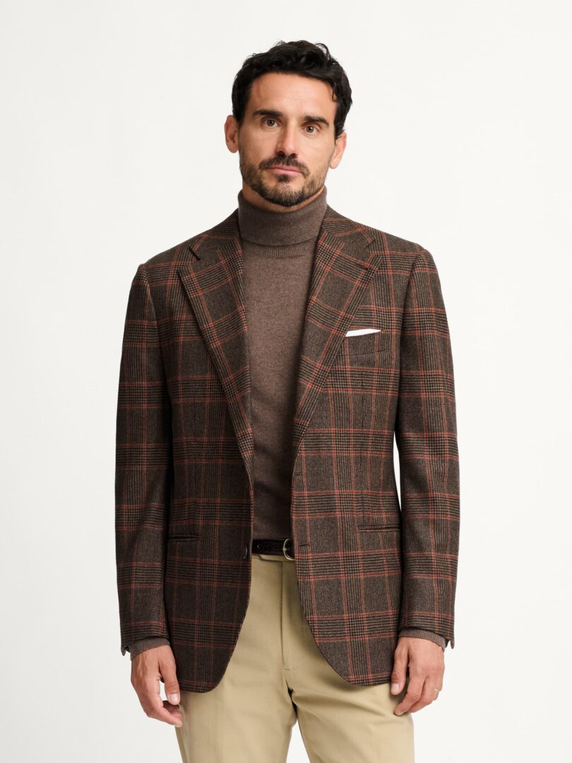 VBC S150s Brown and Scarlet Glen Plaid Flannel Downing Jacket Thumb Detail