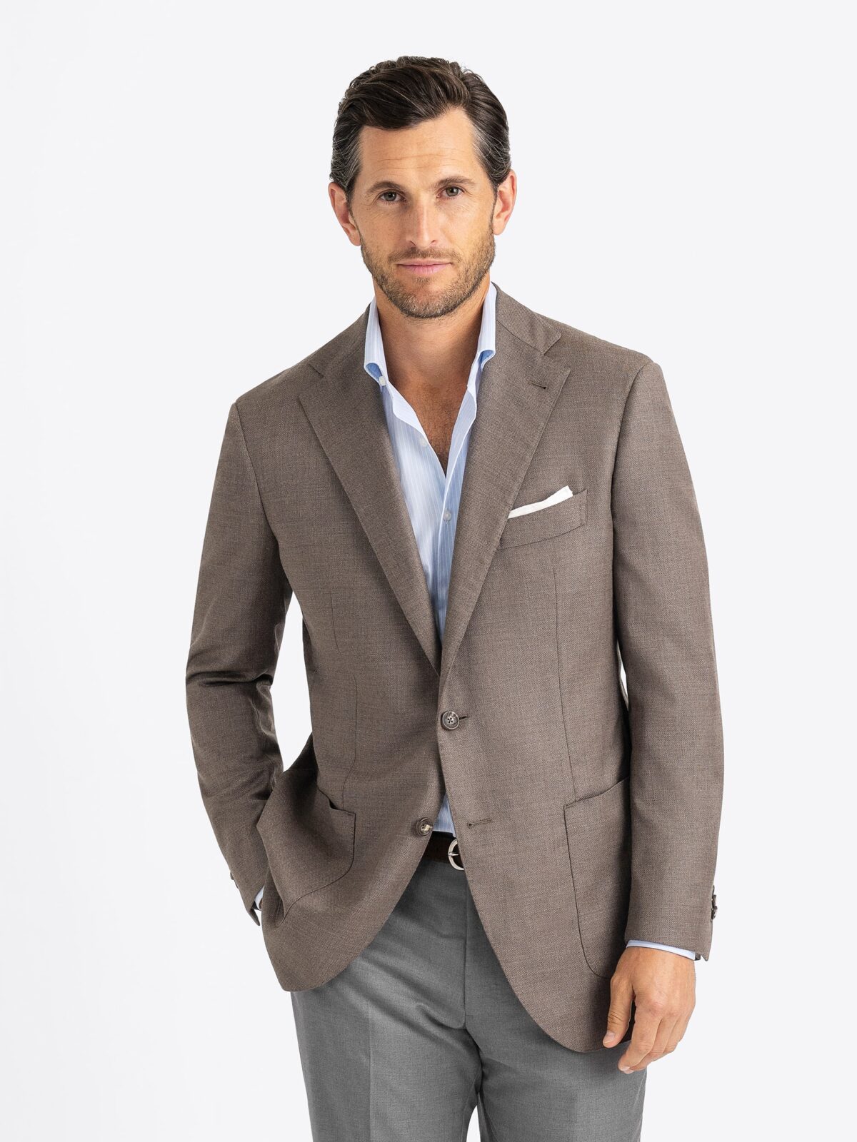 Loro Piana Fabric Mocha S150s Hopsack Hudson Jacket - Custom Fit