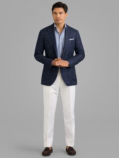 The Reda Navy Glen Plaid Linen and Wool Jacket - Custom Fit