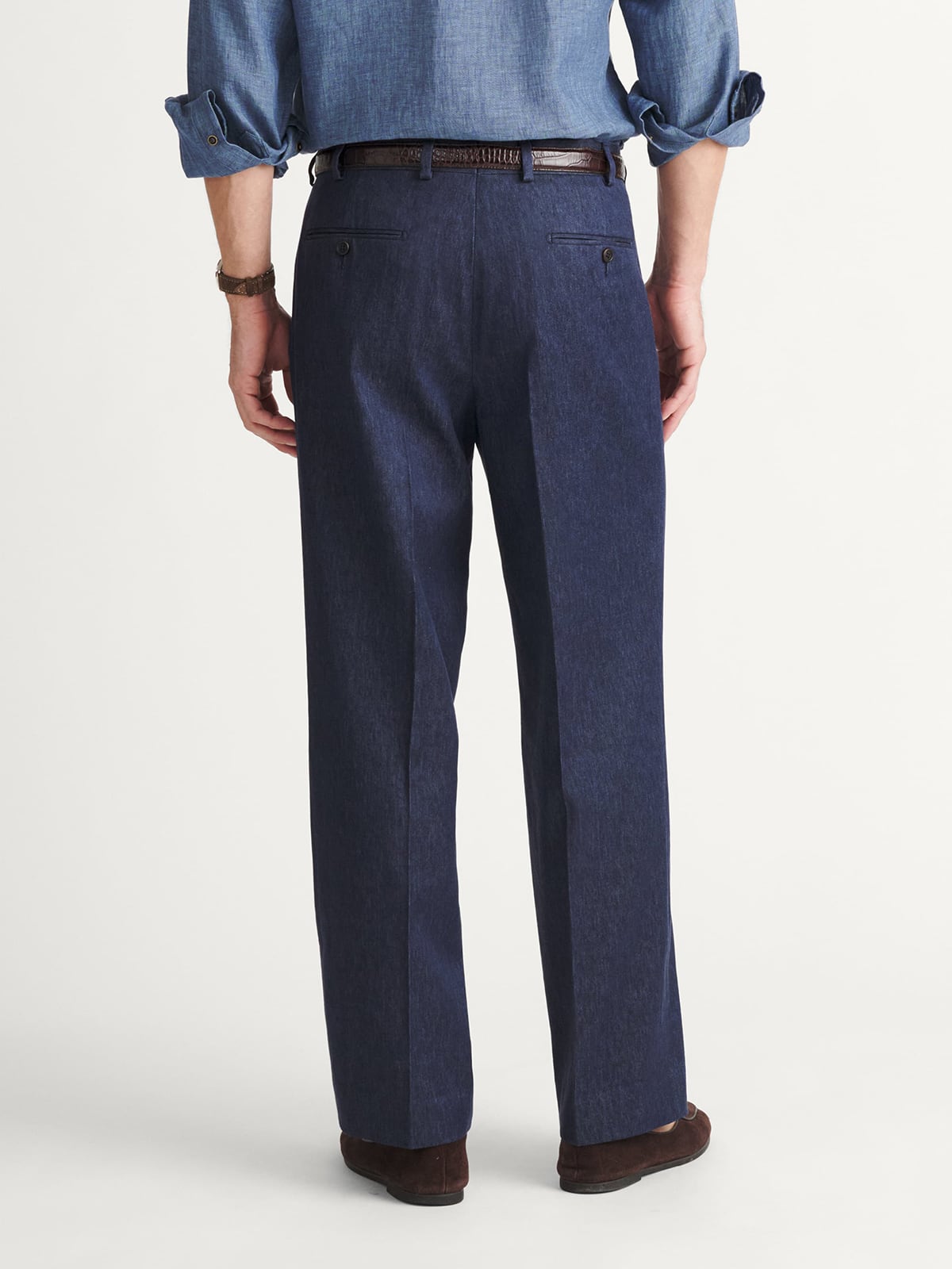 Loro Piana Fabric Navy Cotton and Linen Stretch Wide Leg Denim
