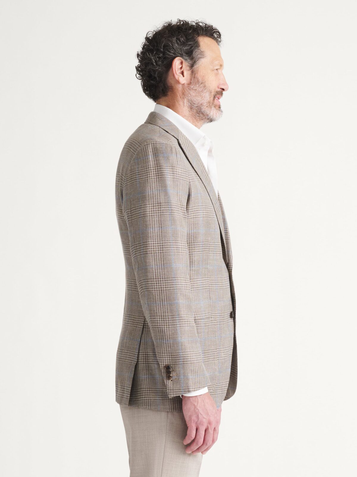 Loro Piana Fabric Taupe and Sky Wool Silk Linen Check Jacket