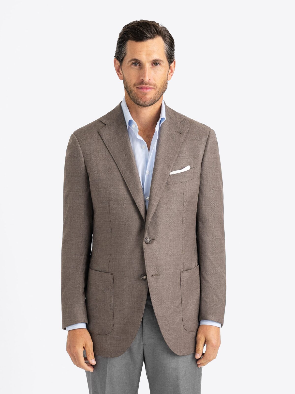 Mocha Loro Piana Fabric S150s Hopsack Jacket - Custom Fit Tailored 