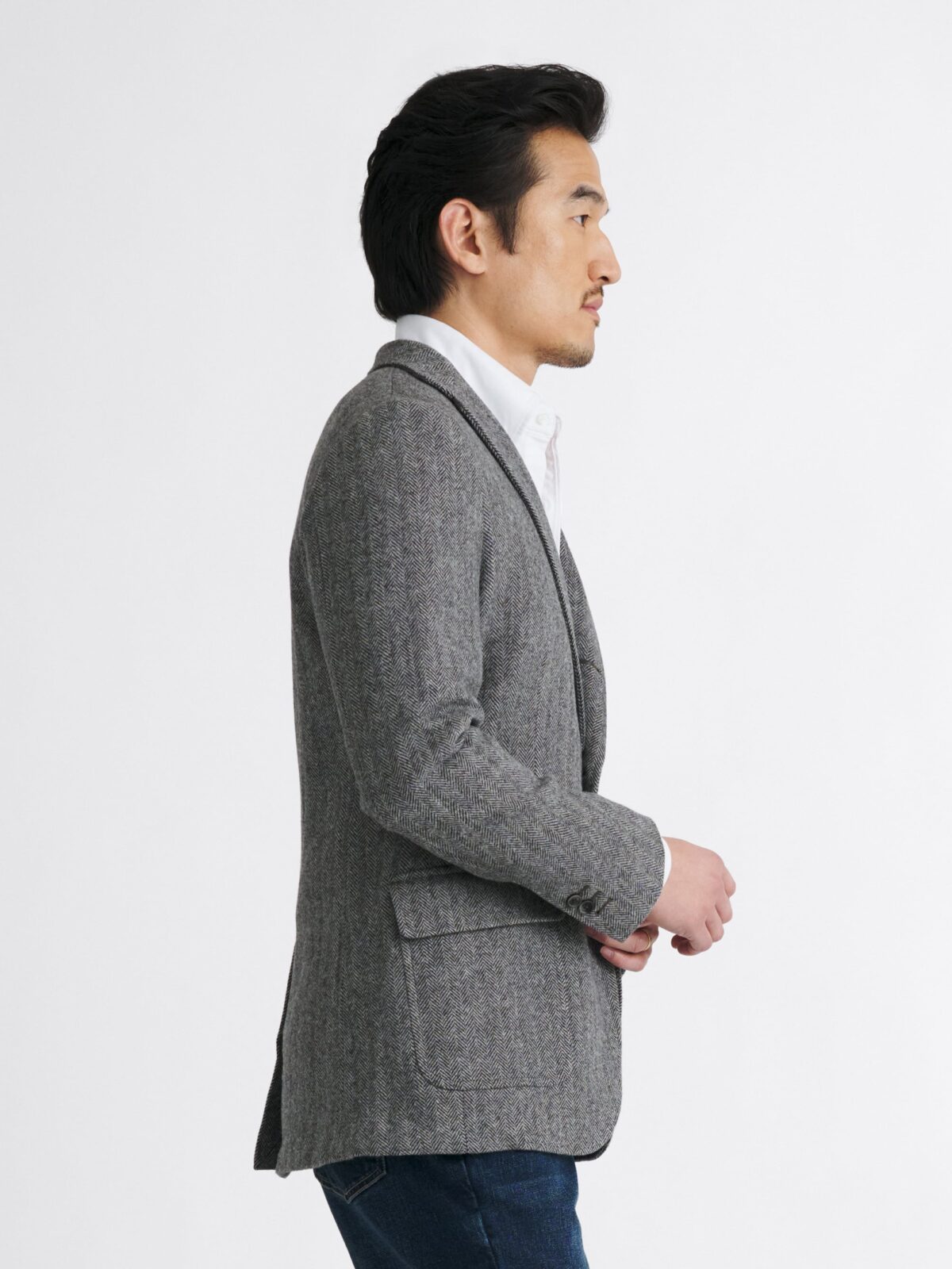 Grey Herringbone Shetland Tweed Andover Jacket - Custom Fit