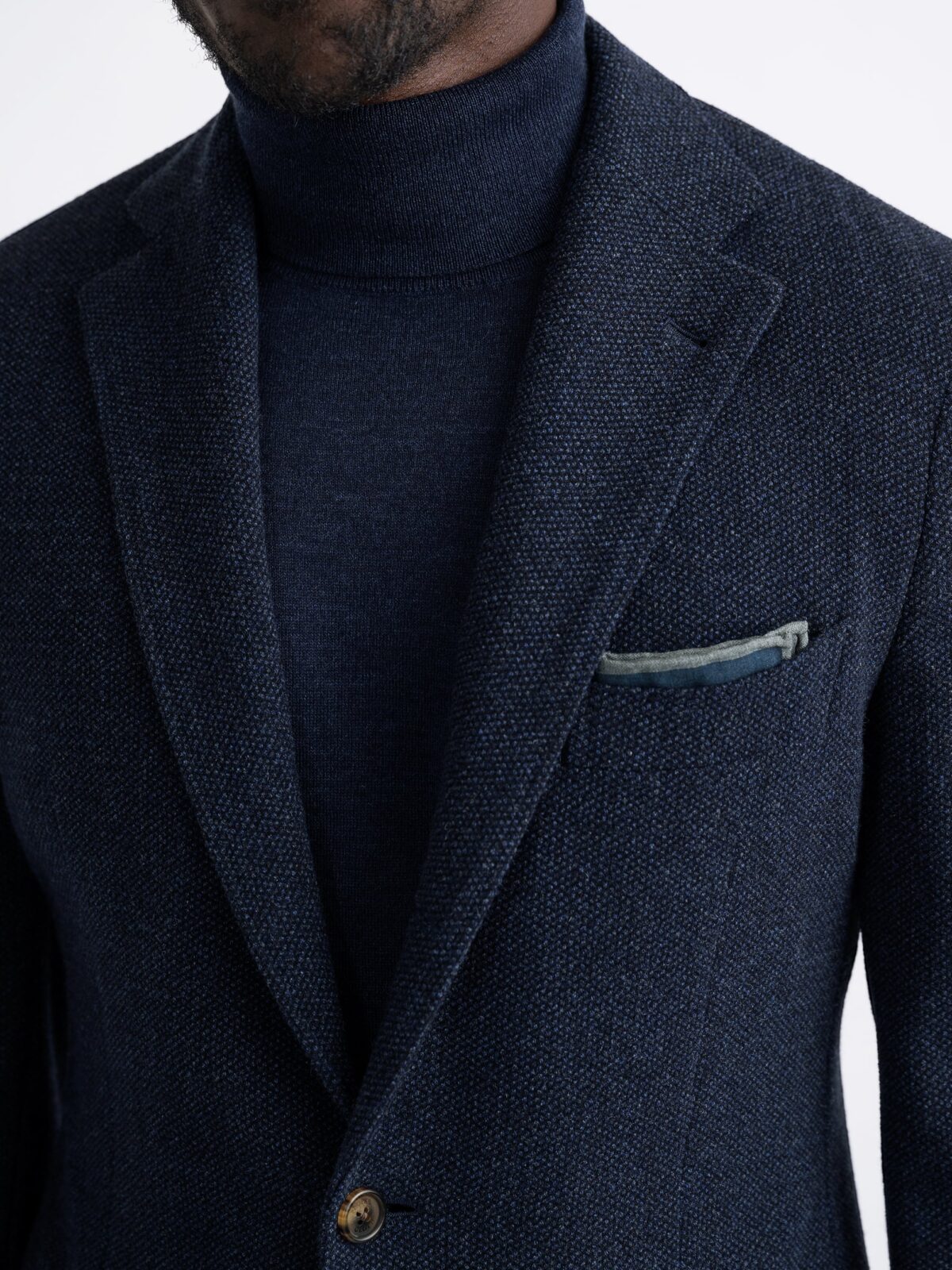 Navy Textured Wool and Silk Waverly Jacket - Custom Fit