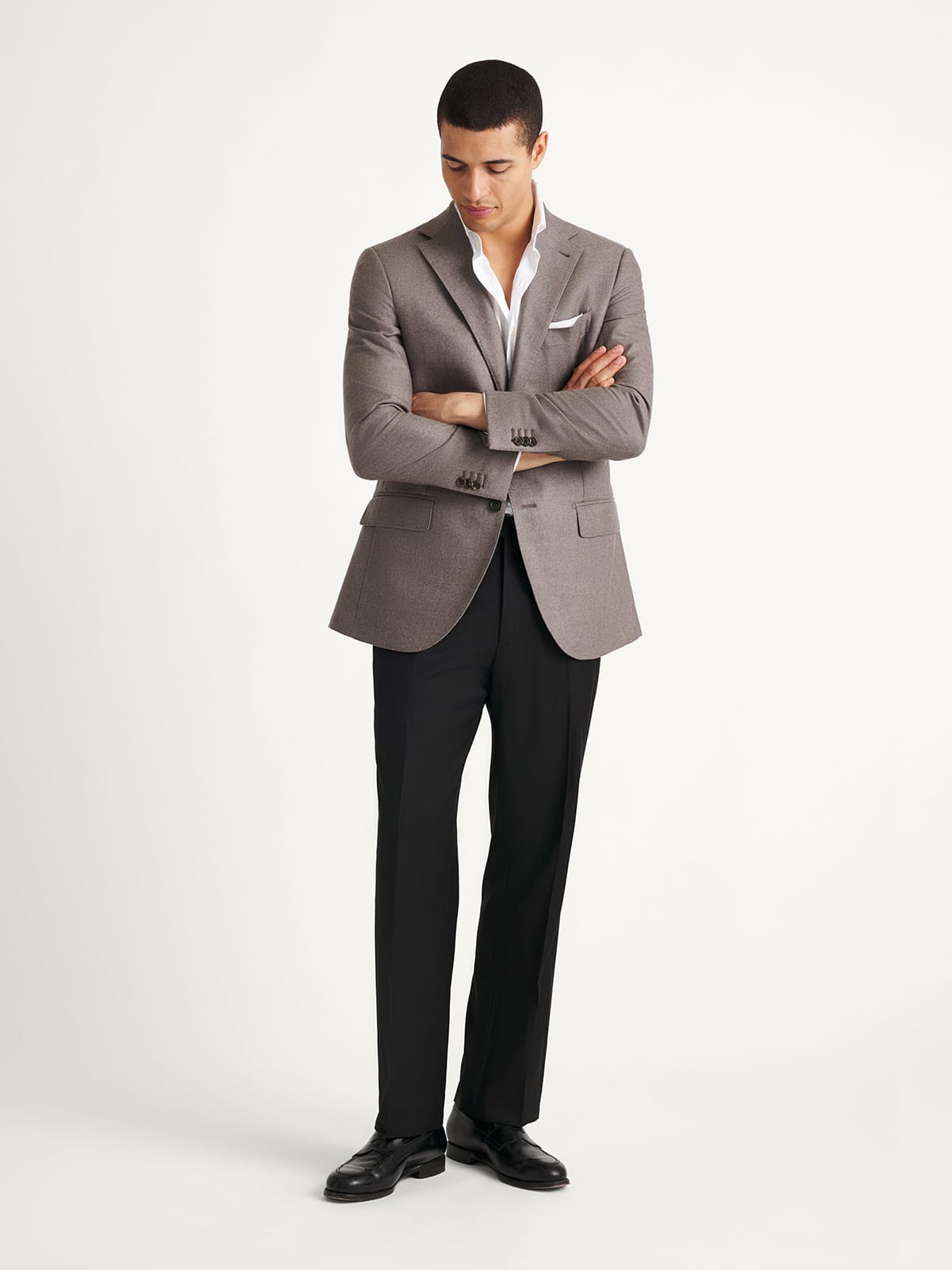 Loro Piana Fabric Taupe Wool Cashmere Flannel Walker Jacket