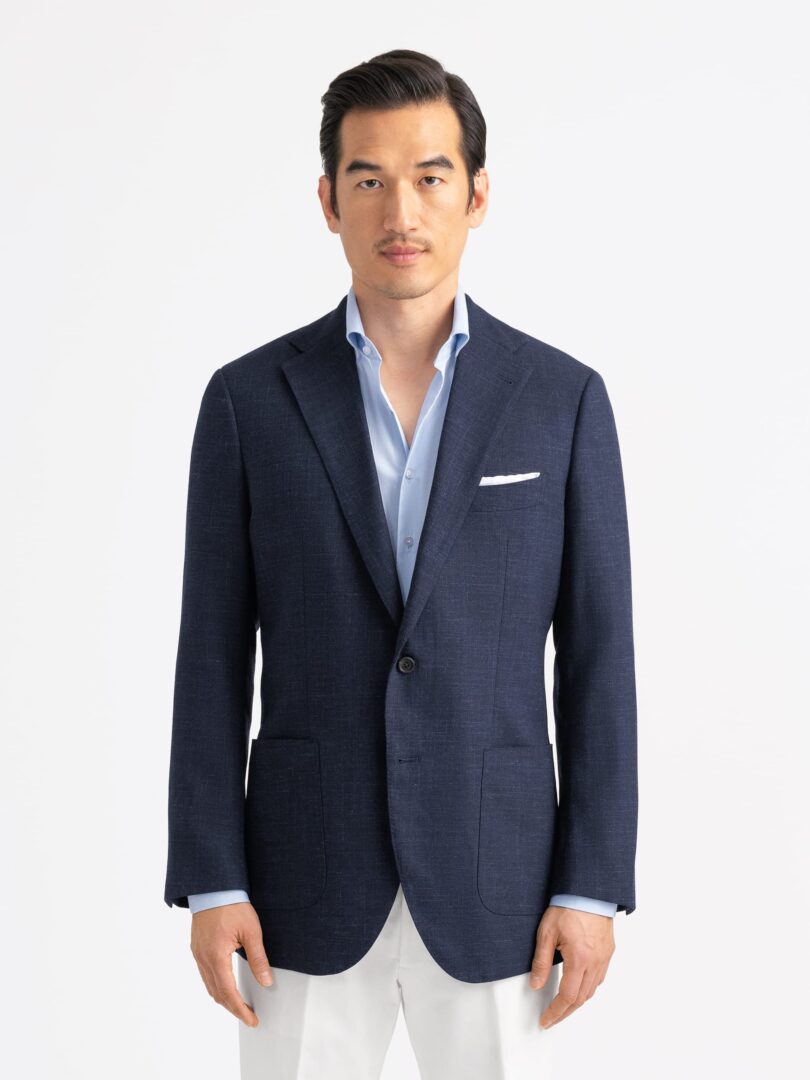 Navy Wool and Linen Stretch Bedford Jacket Thumb Detail