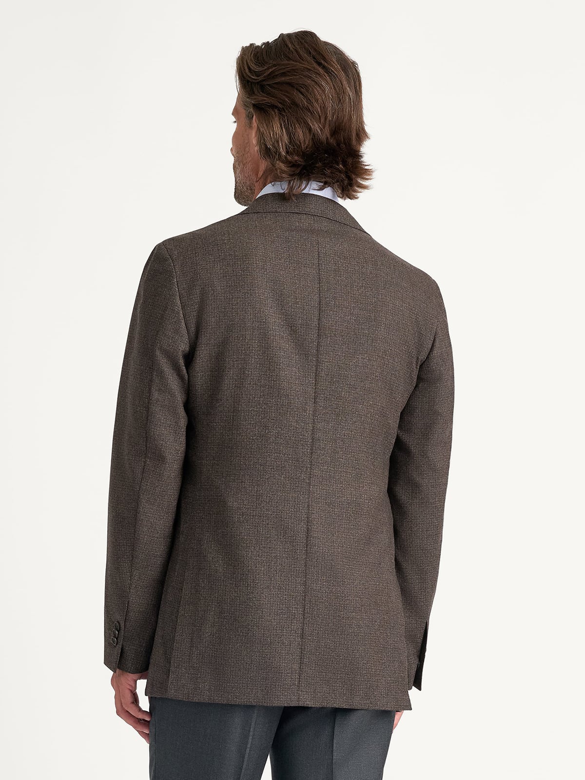 Drago Wool Flannel S130s Brown Micro Gun Check Bedford Jacket