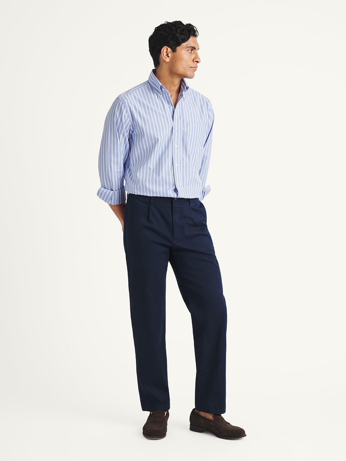 Single Pleated Di Sondrio Navy Stretch Cotton Chino - Custom Fit Pants