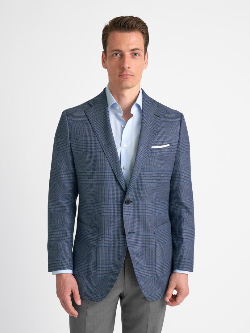 Slate Glen Plaid Wool and Linen Stretch Bedford Jacket Thumb Detail