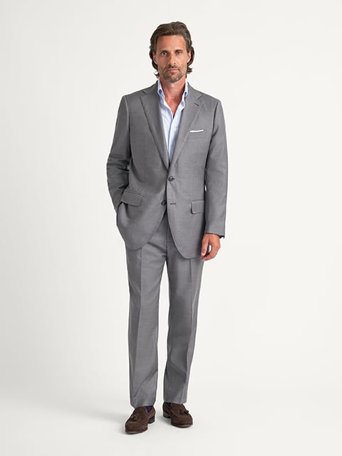 EDIFICE ロロピアーナ 150s AUSTRALIS セットアップ グレー Loro Piana Fabric Navy S150s Allen Suit - Custom Fit Tailored Clothing