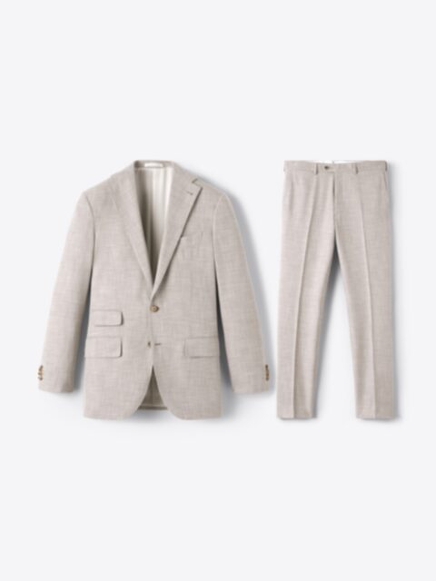 Beige Stretch Seersucker Dress Pant