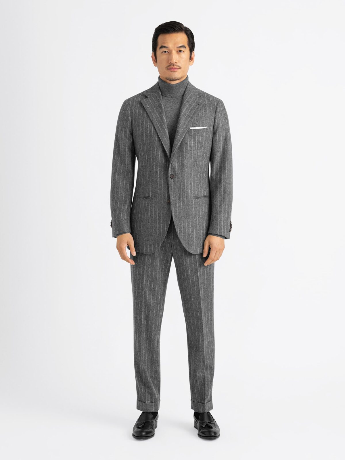 VBC Grey Chalkstripe Wool Flannel Downing Suit - Custom Fit