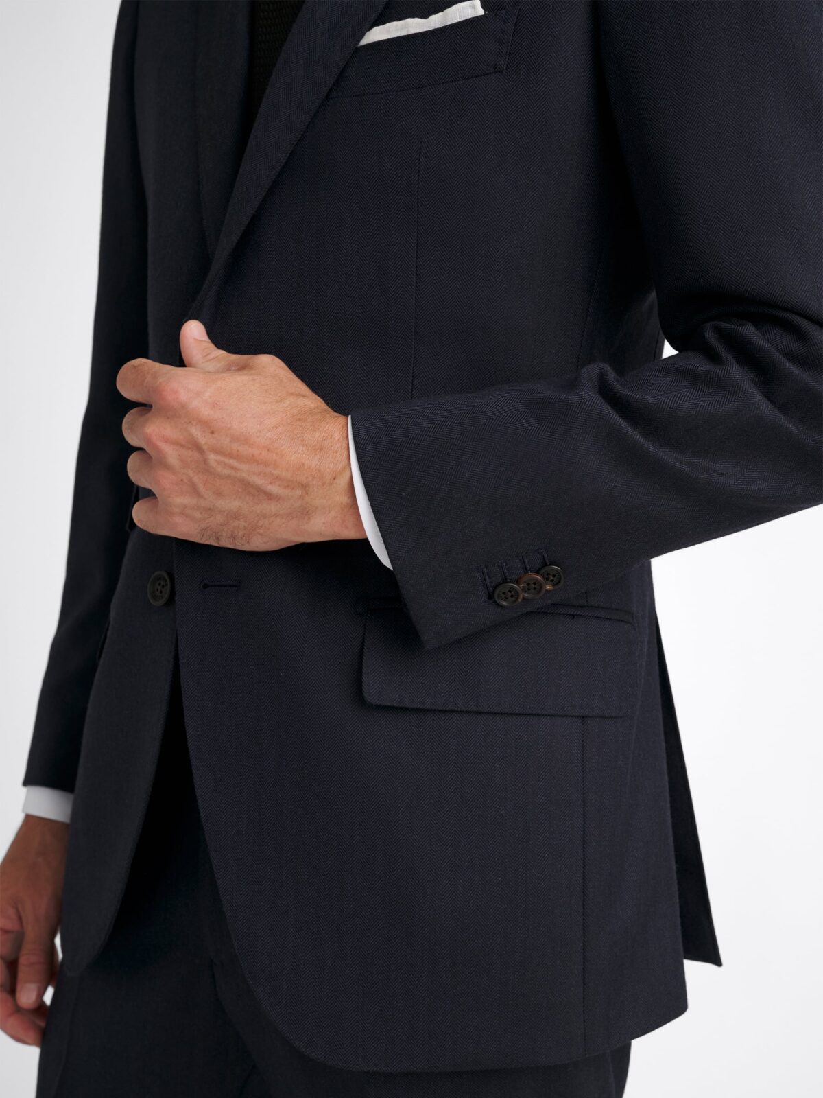 Drago Navy Herringbone S180s Wool Flannel Suit - Custom Fit