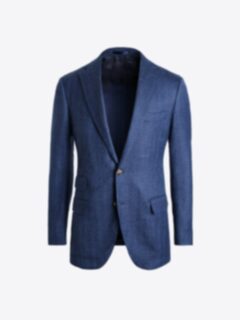 Light Navy Herringbone Wool Silk Linen Bedford Jacket - Custom Fit