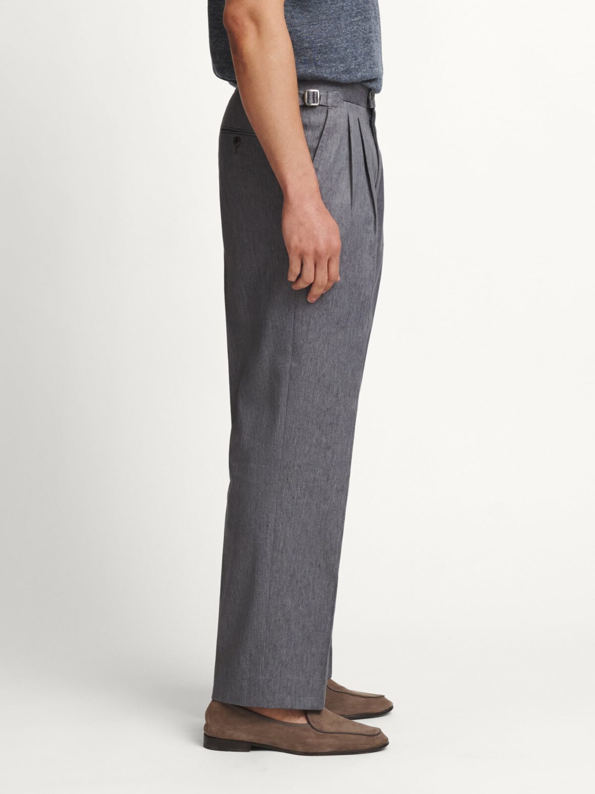 Loro Piana Fabric Grey Cotton and Linen Wide Leg Denim Trouser