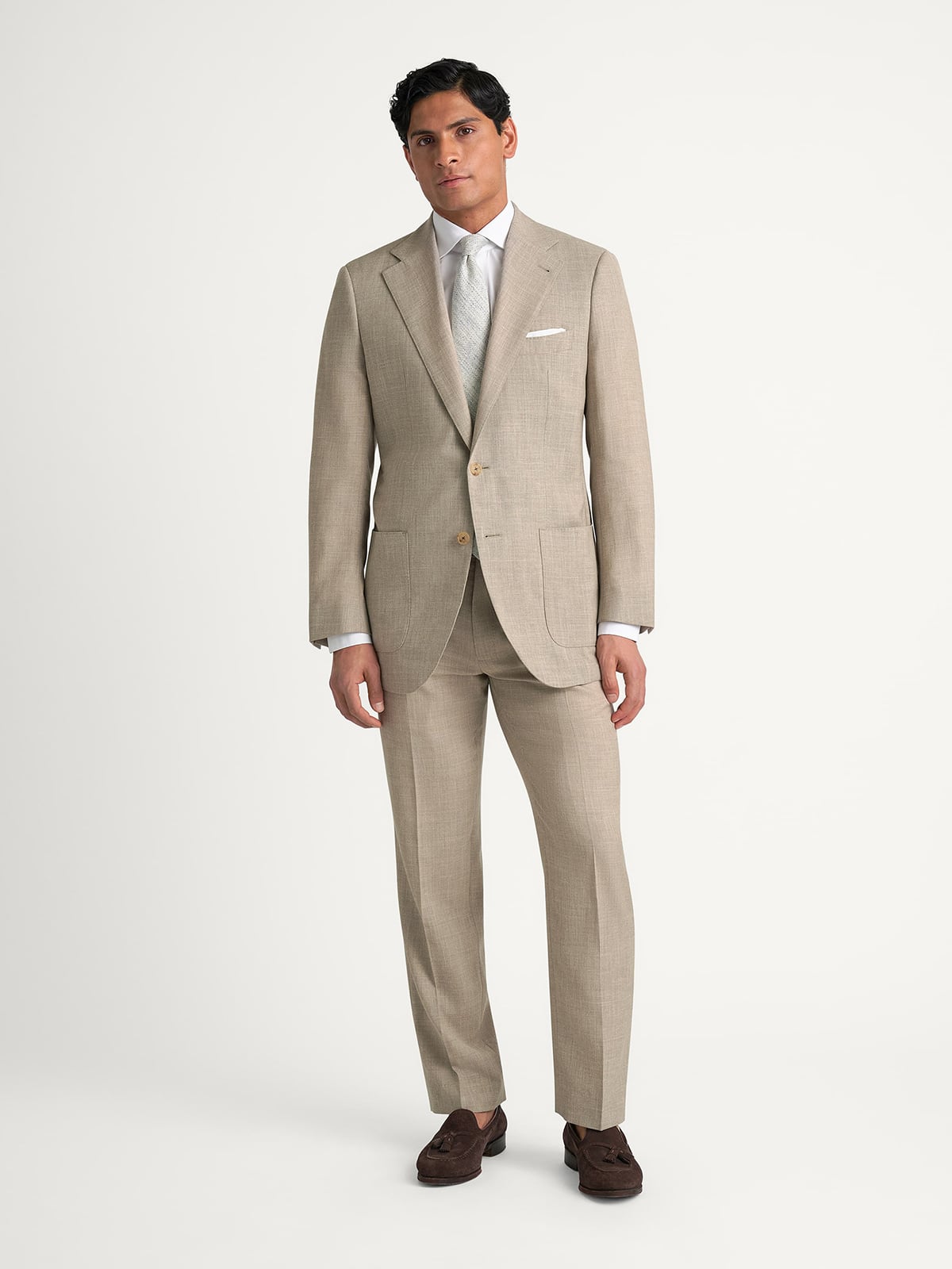 Loro Piana Beige Wool Silk Linen Hudson Suit - Custom Fit Tailored 