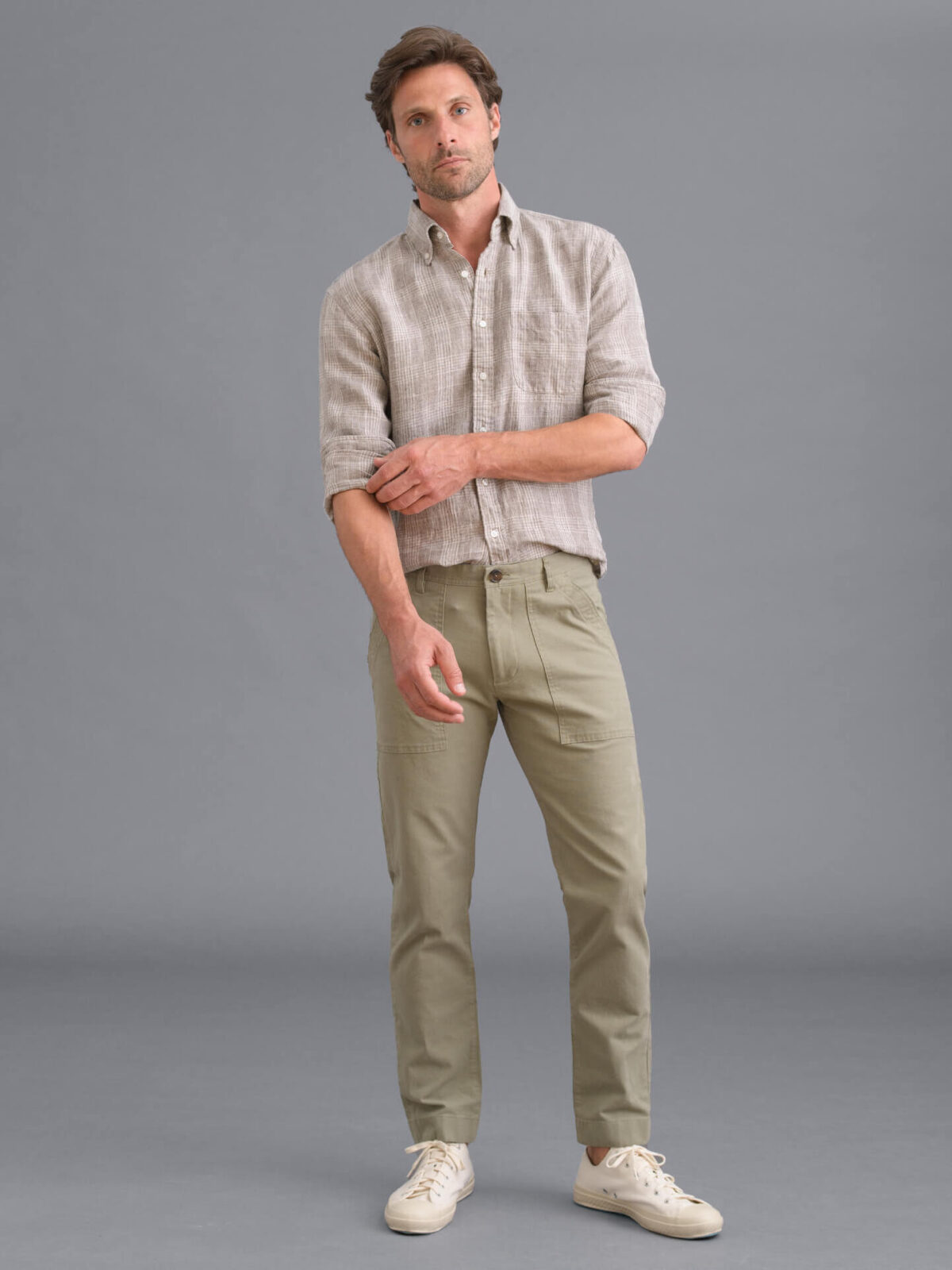 Sondrio - Sage - Cotton/Linen - Side Tabs, Dress Trousers