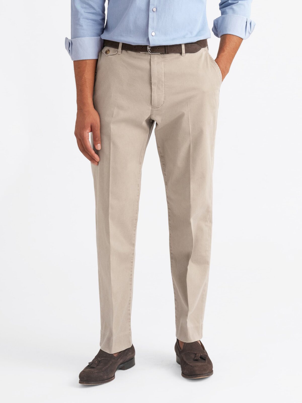 Khaki Washed Cotton Stretch Dress Pant - Custom Fit Pants Khaki Washed Cotton Stretch Dress Pant - Custom Fit Pants