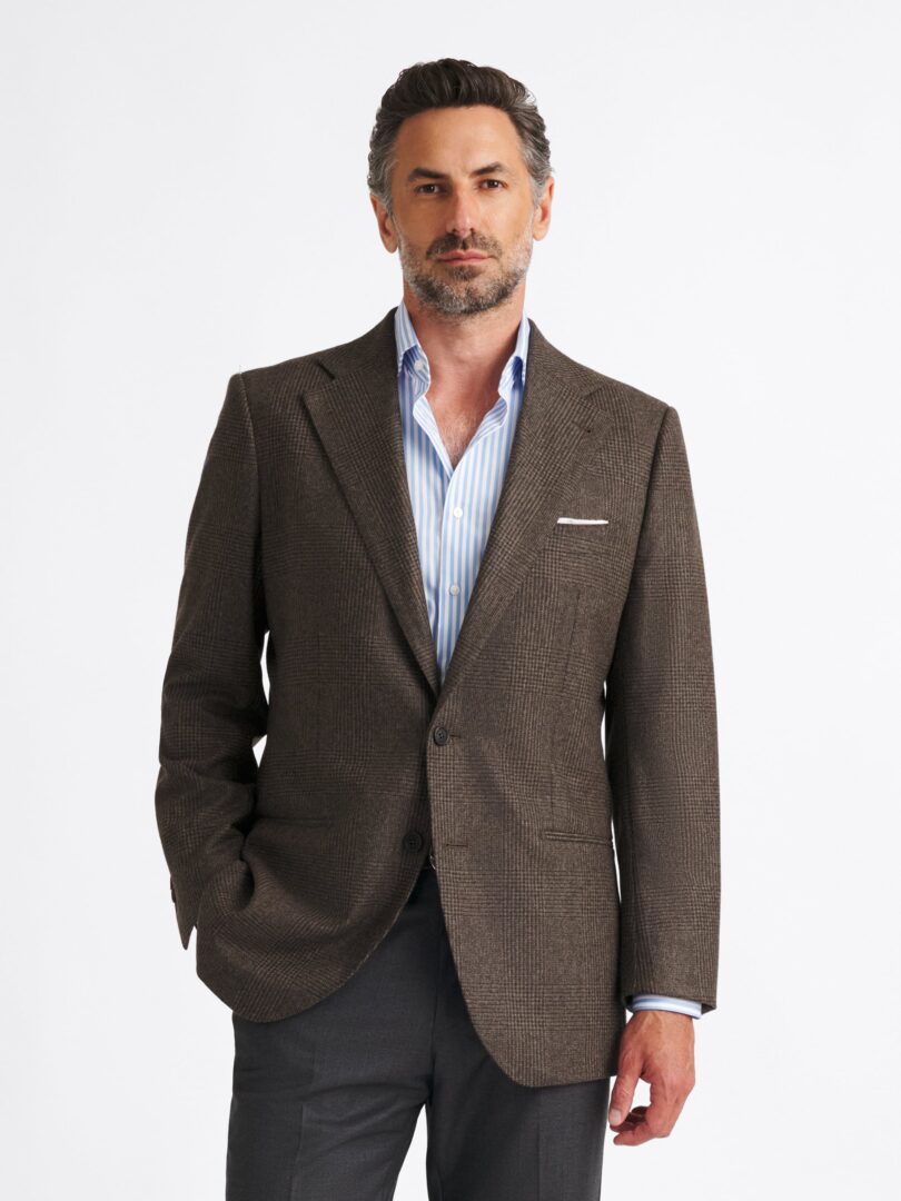 VBC Brown Glen Plaid Wool Flannel Downing Jacket Thumb Detail