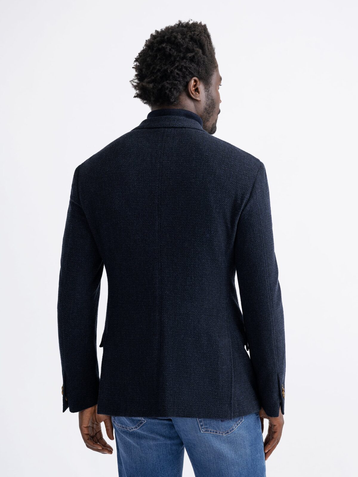 Navy Textured Wool and Silk Waverly Jacket