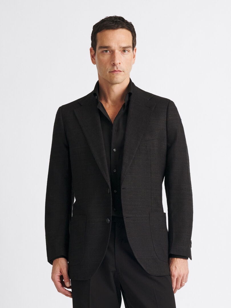 Black Indian Matka Silk Jacket Thumb Detail