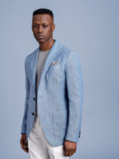 Waverly Light Blue Linen Herringbone Jacket - Custom Fit Tailored