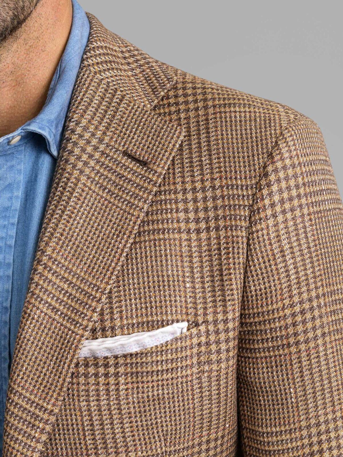 Drago Tan Houndstooth Wool Silk and Linen Bedford Jacket - Custom