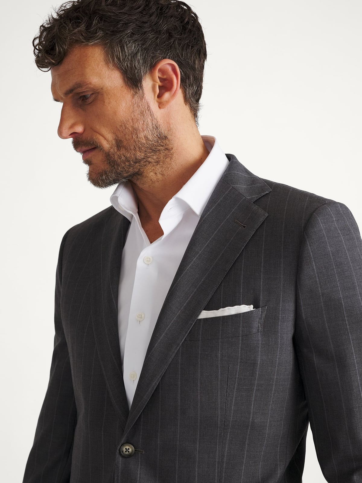 Drago Grey Chalkstripe S130s Tropical Wool Allen Suit - Custom Fit