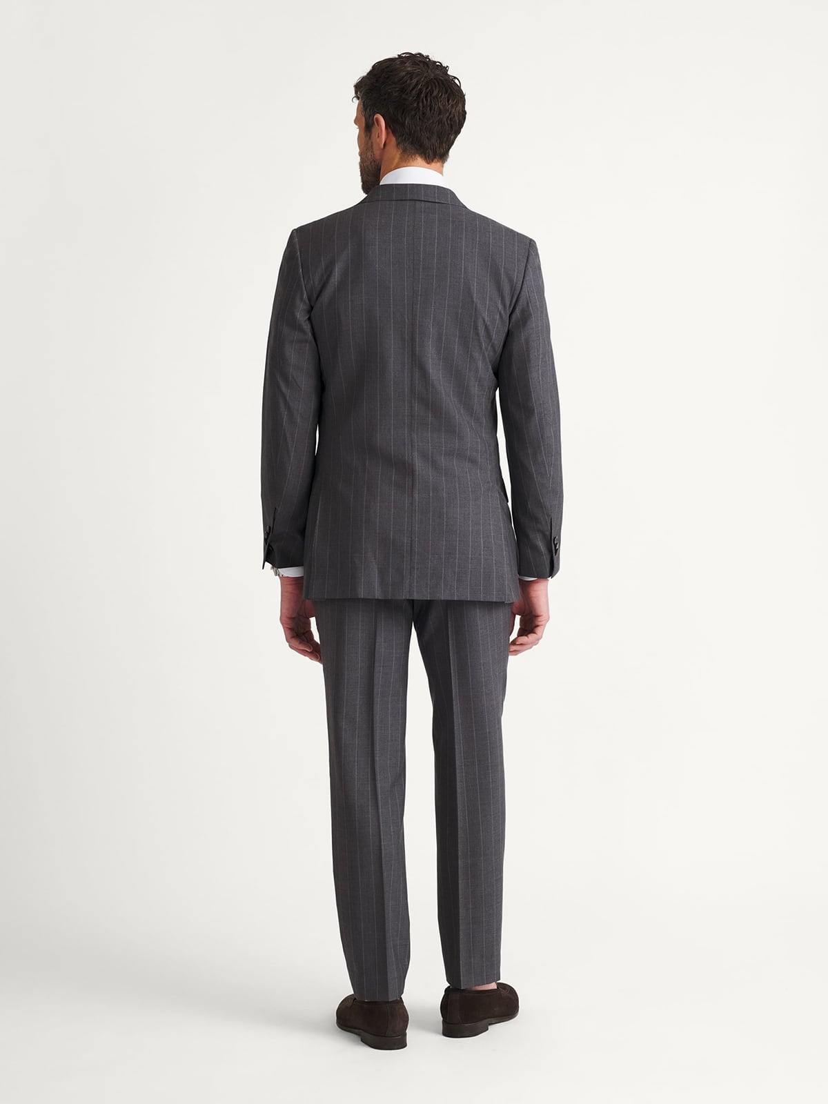 Drago Grey Chalkstripe S130s Tropical Wool Allen Suit - Custom Fit