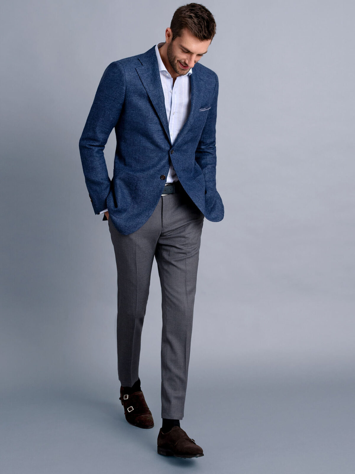 Bedford Ocean Blue Linen and Wool Hopsack Jacket