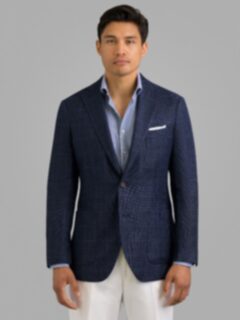 お中元 お歳暮 お年賀 夏 冬 年末年始のご挨拶 ギフト 通販な Jacket Wool and Linen Plaid Glen Navy Reda The - Fit Custom ジャケット・アウター