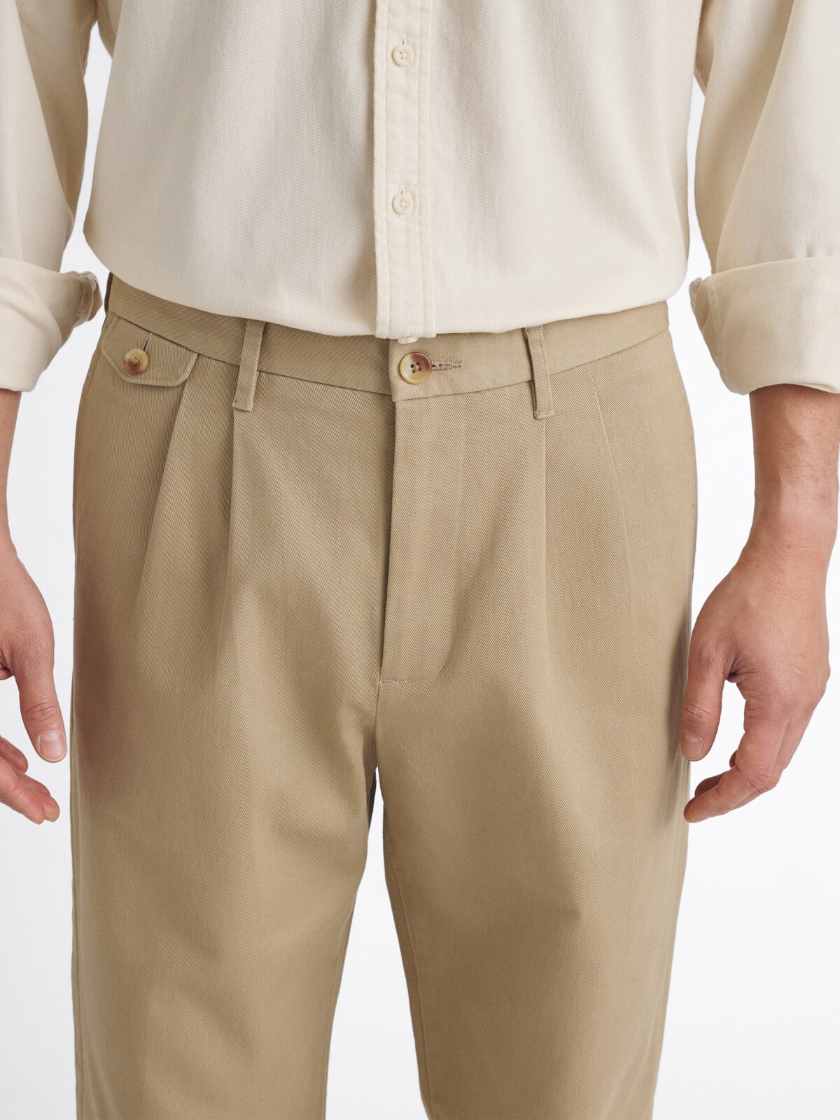Double Pleated Japanese Beige Heavyweight Stretch Chino - Custom