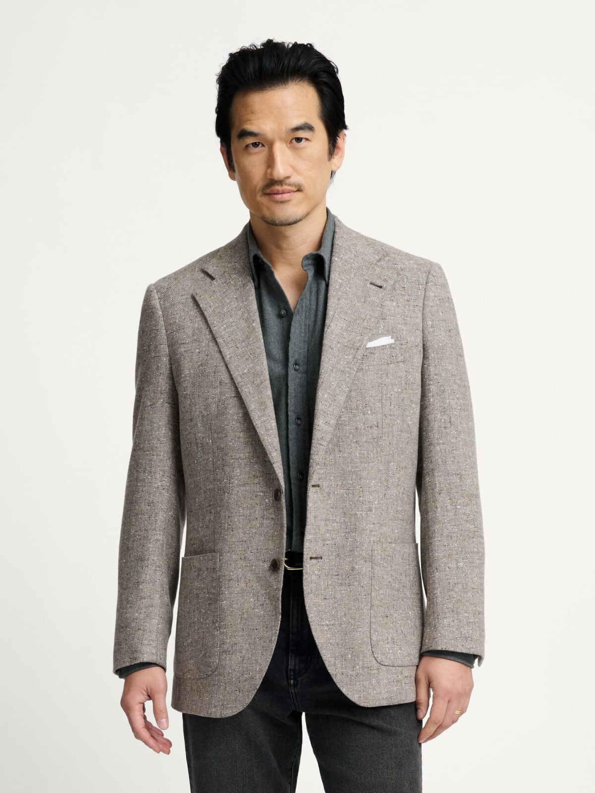 Loro Piana Fabric Greige Tweed Hudson Jacket - Custom Fit Tailored