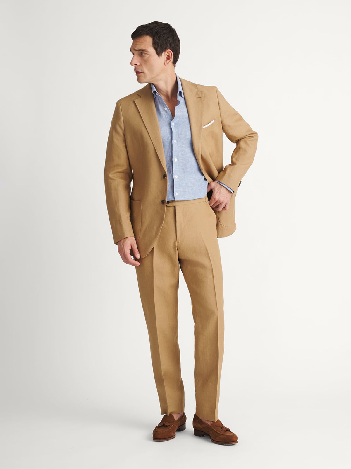 EDIFICE×SPENCE BRYSON LINENS セットアップ　46 Spence Bryson Caramel Heavy Irish Linen Bedford Suit - Custom Fit