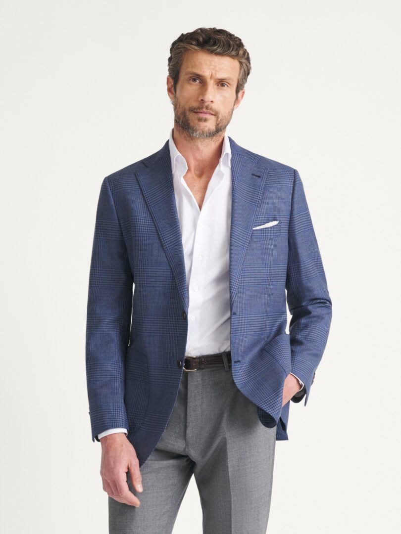 Slate Glen Plaid Wool and Linen Stretch Bedford Jacket Thumb Detail