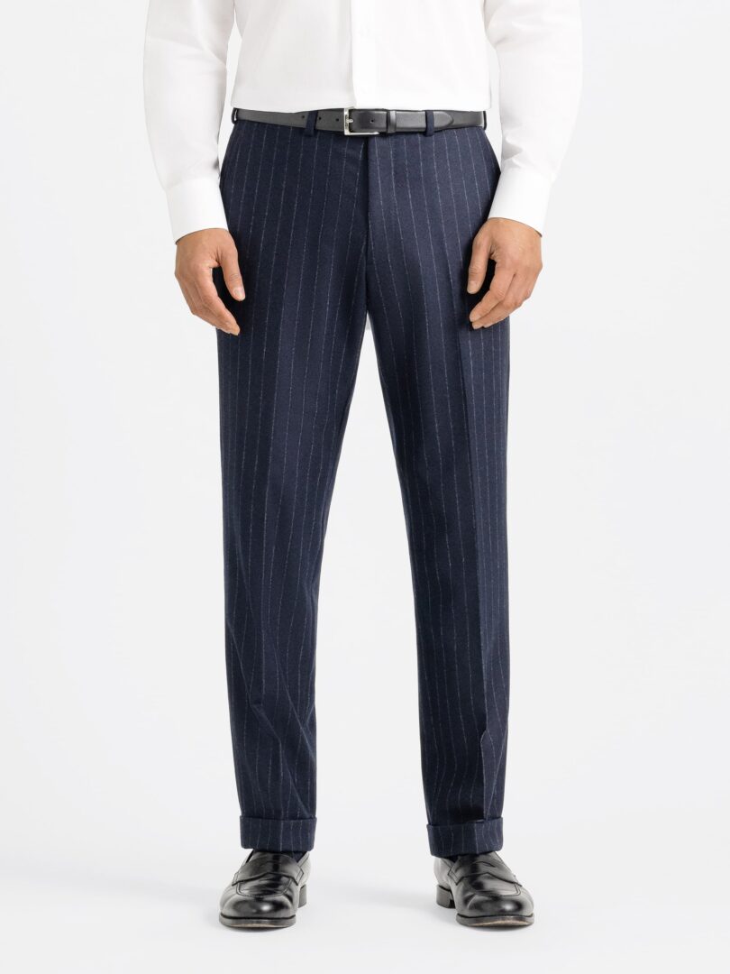 VBC Navy Chalkstripe Wool Flannel Dress Pant Thumb Detail