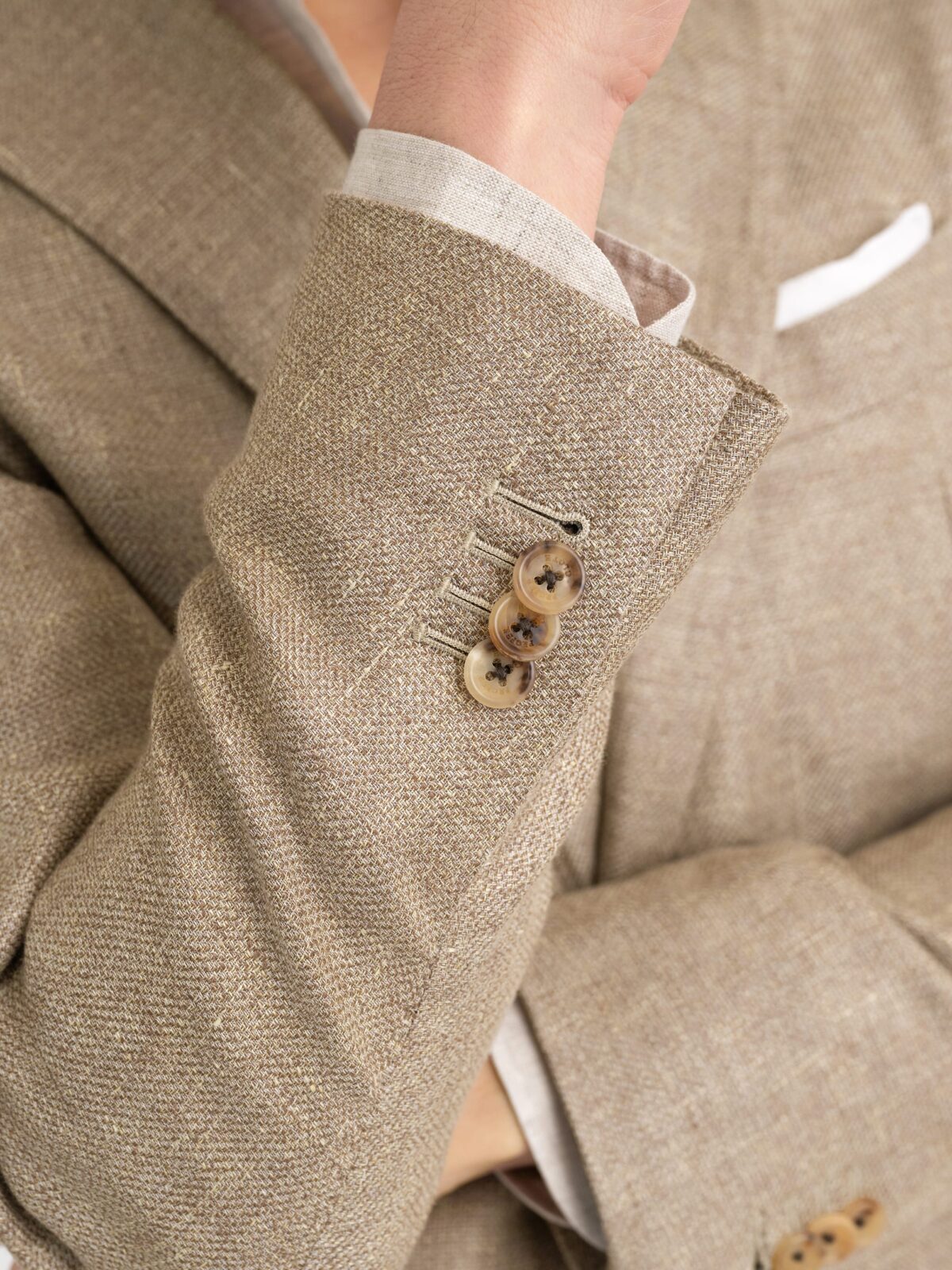 Beige Linen and Lyocell Hopsack Bedford Jacket - Custom Fit