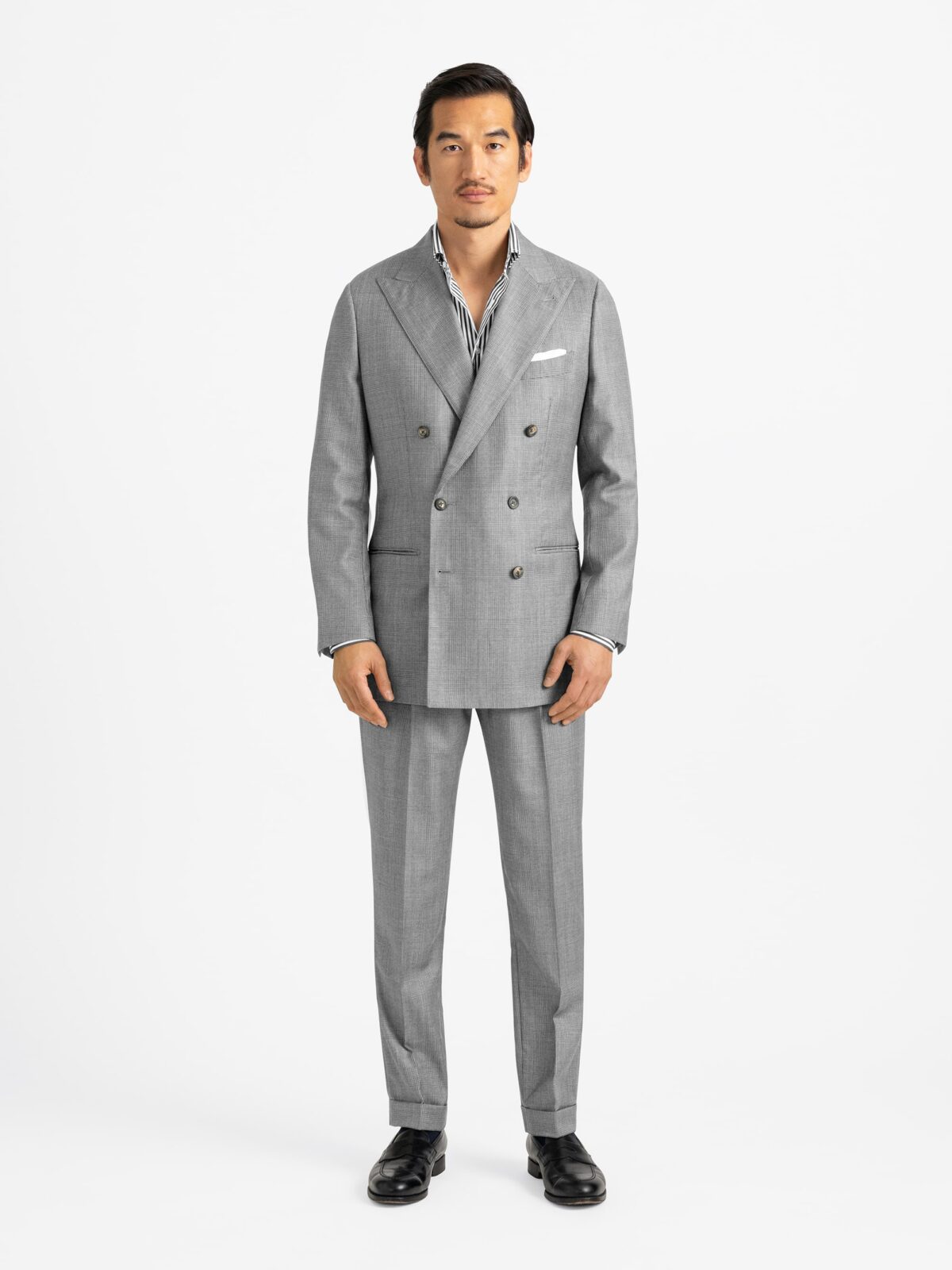 GROSGRAIN DOUBLE-BREASTED グレー Double Breasted VBC Grey Glen Plaid Bedford Suit - Custom Fit