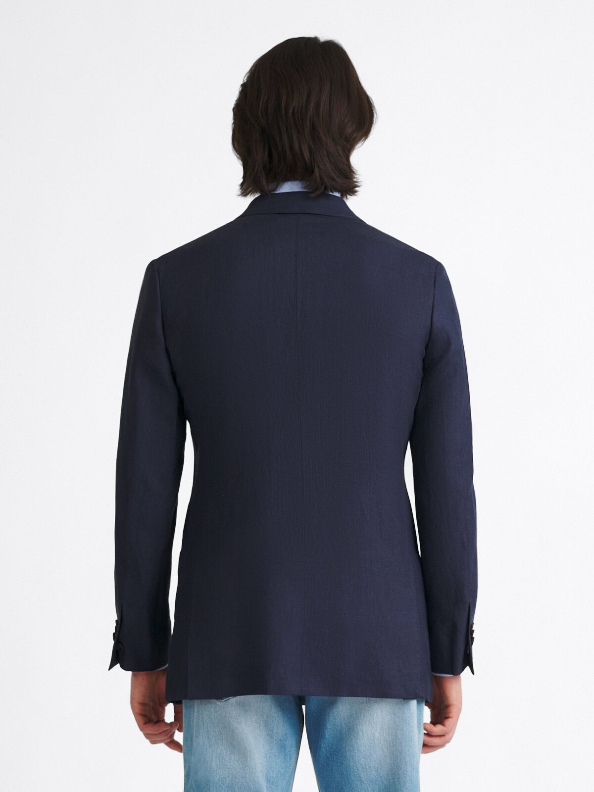 Navy Irish Linen Bedford Peak Lapel Jacket - Custom Fit Tailored