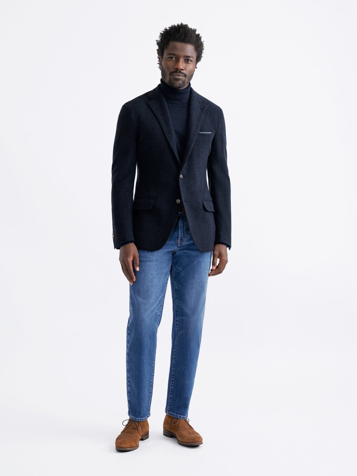 Navy Textured Wool and Silk Waverly Jacket