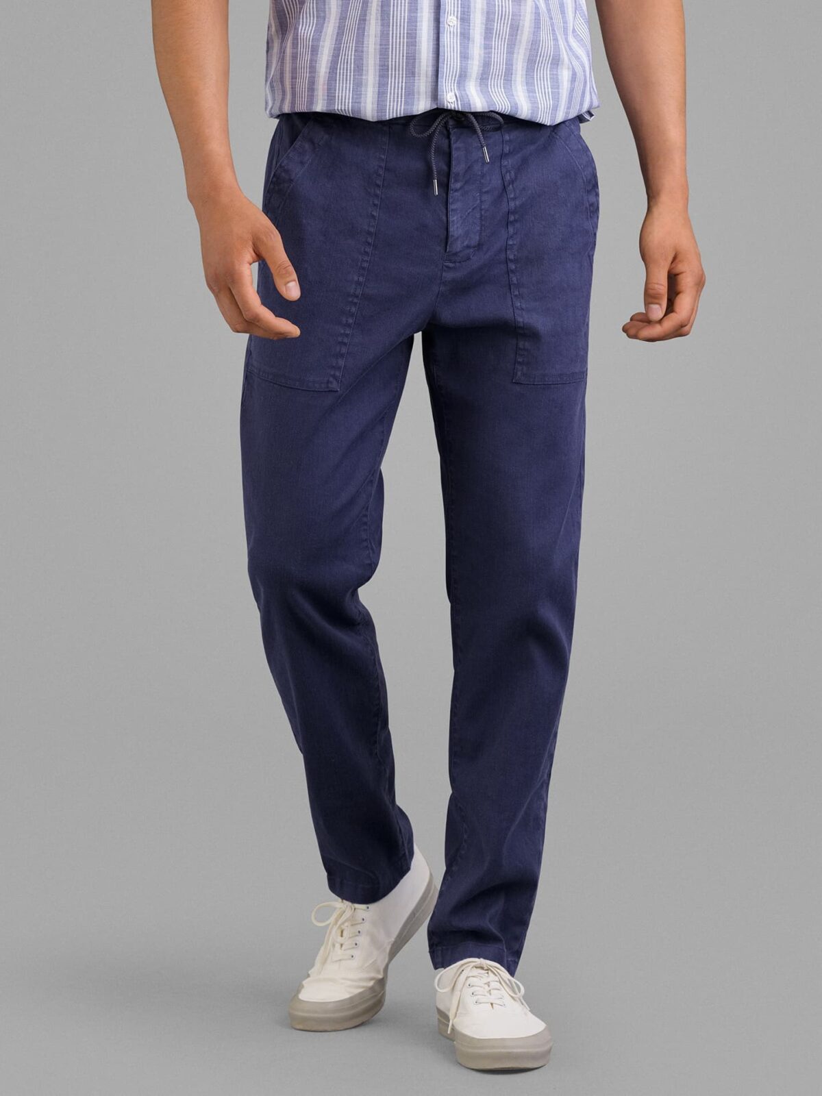 Lightweight faded blue seersucker double pleat Trousers